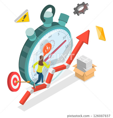 3D Isometric Flat  Illustration of Work Time Management, Strategies For Increasing Productivity And Efficiency 126087837