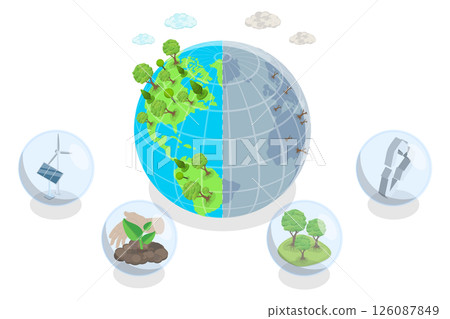 3D Isometric Flat  Illustration of Earth Protection and Conservation, Cooperation to Save Planet 126087849