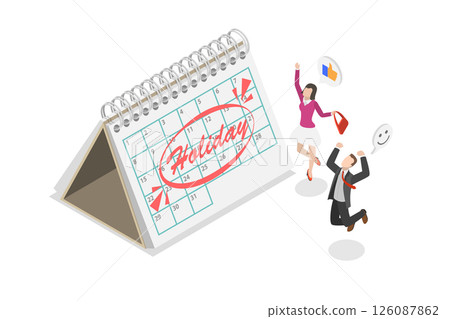 3D Isometric Flat  Illustration of Employee Long Holiday, Annual Leave 126087862