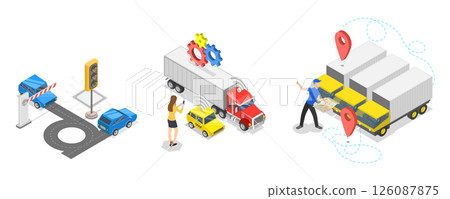 3D Isometric Flat Illustration of Logistics and Technologies, Smart Car System 3D Isometric Flat Illustration of Logistics and Technologies, Smart Car System 126087875