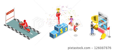 3D Isometric Flat  Illustration of Professional Car Racing, Motorsport Championship 126087876