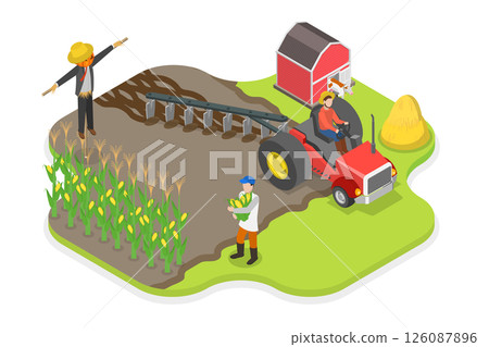 3D Isometric Flat Illustration of Agricultural Workers, Farming And Crop Production 3D Isometric Flat Illustration of Agricultural Workers, Farming And Crop Production 126087896
