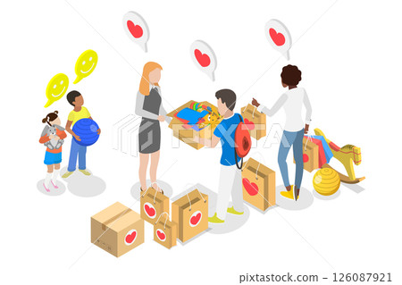 3D Isometric Flat Illustration of Donating To Orphanage, Charity and Social Support 3D Isometric Flat Illustration of Donating To Orphanage, Charity and Social Support 126087921
