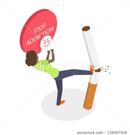 3D Isometric Flat  Illustration of Stop Smoking, Break Free From The Smoking Addiction, Healthier Habits For Life 126087930