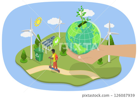 3D Isometric Flat  Illustration of Green Energy, Renewable Sources Ideas For Sustainability 126087939