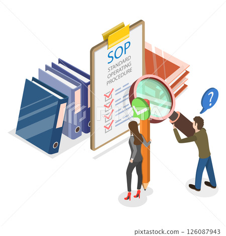 3D Isometric Flat  Illustration of Standard Operating Procedure, SOP, Guidelines For Consistent Procedures In A Business Setting 126087943