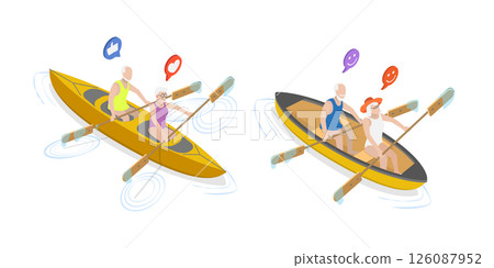 3D Isometric Flat  Illustration of Elderly Couple Having Fun, Delight In Outdoor Adventures 126087952