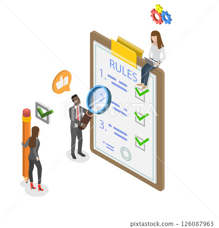 3D Isometric Flat Illustration of List Of Rules, Compliance and Regulations 3D Isometric Flat Illustration of List Of Rules, Compliance and Regulations 126087963