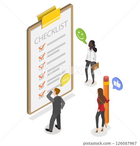 3D Isometric Flat  Illustration of Todo List, Project Task Completion Checklist 126087967