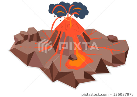 3D Isometric Flat Illustration of Volcano Eruption, Unleashing Magma River, Cataclysmic Disaster 3D Isometric Flat Illustration of Volcano Eruption, Unleashing Magma River, Cataclysmic Disaster 126087973