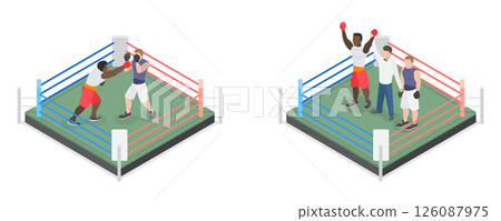 3D Isometric Flat  Illustration of Boxing People, Scenes Of Boxers In The Ring 126087975