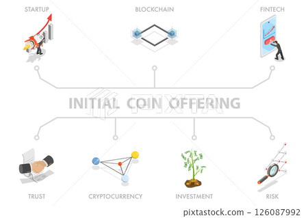 3D Isometric Flat  Illustration of Initial Coin Offering, ICO, Digital Technologies 126087992