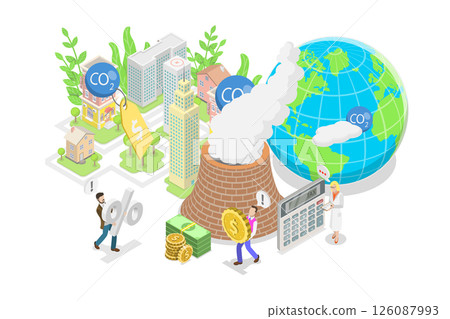 3D Isometric Flat  Illustration of Carbon Tax, Low Air Pollution and Environmental Responsibility 126087993