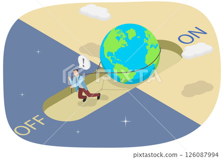 3D Isometric Flat Illustration of Caring for Nature, Global Initiative To Promote Energy Conservation Through Earth Hour 3D Isometric Flat Illustration of Caring for Nature, Global Initiative To Promote Energy Conservation Through Earth Hour 126087994