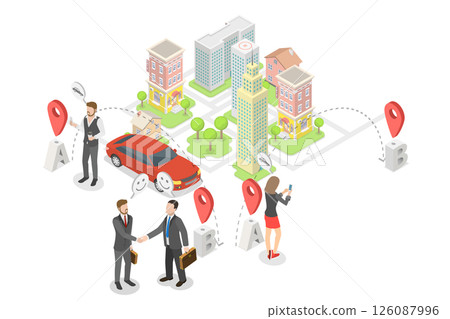 3D Isometric Flat  Illustration of Carpooling, Taxi Carsharing Ride 126087996