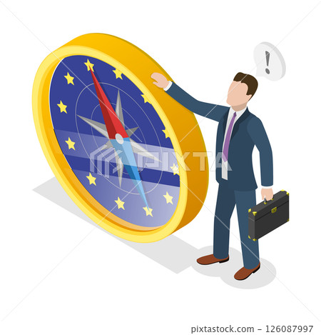 3D Isometric Flat  Illustration of EU Financial Strategy, Forecast or Vision of a Future European Economy 126087997