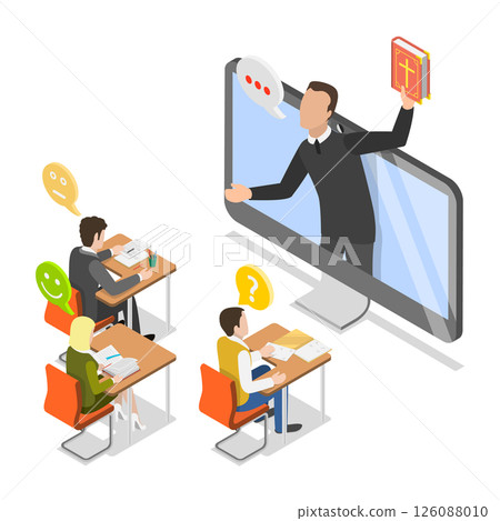 3D Isometric Flat Illustration of Online Religious Lectures, Divine Teaching, Religious Belief 3D Isometric Flat Illustration of Online Religious Lectures, Divine Teaching, Religious Belief 126088010