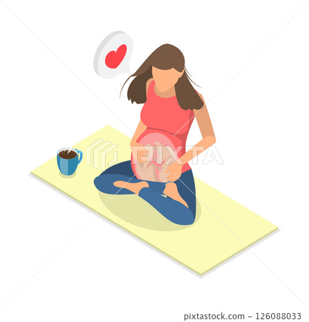 3D Isometric Flat Illustration of Pregnancy And Health, Expectant Mother Practicing Lotus Pose 3D Isometric Flat Illustration of Pregnancy And Health, Expectant Mother Practicing Lotus Pose 126088033