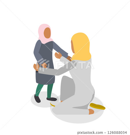 3D Isometric Flat Illustration of Culture And Religion, Loving Muslim Mother And Child In Traditional Attire Embrace With Affection And Encouragement 3D Isometric Flat Illustration of Culture And Religion, Loving Muslim Mother And Child In Traditional Attire Embrace With Affection And Encouragement 126088034
