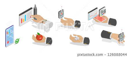 3D Isometric Flat Illustration of Diabetes Management , Monitoring Blood Sugar Level 3D Isometric Flat Illustration of Diabetes Management , Monitoring Blood Sugar Level 126088044