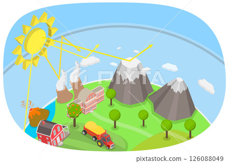 3D Isometric Flat Illustration of Generating Greenhouse Gases, Climate Change 3D Isometric Flat Illustration of Generating Greenhouse Gases, Climate Change 126088049
