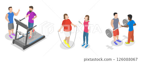 3D Isometric Flat Illustration of Healthy and Active Lifestyle, Get In Shape With A Personal Fitness Coach 3D Isometric Flat Illustration of Healthy and Active Lifestyle, Get In Shape With A Personal Fitness Coach 126088067