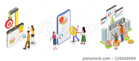 3D Isometric Flat  Illustration of Real Estate Investment, Comprehensive Real Estate Search 126088069
