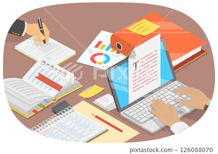3D Isometric Flat Illustration of Business Person Workplace, Work With A Laptop Computer 3D Isometric Flat Illustration of Business Person Workplace, Work With A Laptop Computer 126088070