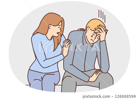 Caring girl comforts crying boyfriend who is upset about failure in career 126088599