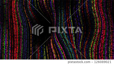 Vector wave multicolored pattern. 3D glowing abstract digital particles background. Technology concept. Abstract background. Future vector illustration. Vector wave multicolored pattern. 3D glowing abstract digital particles background. Technology concept. Abstract background. Future vector illustration. 126089021