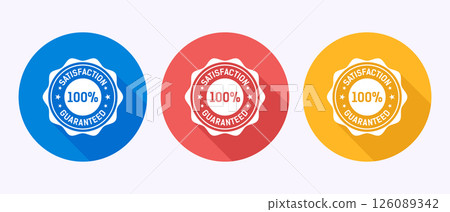 Satisfaction guaranteed icon design illustration, 100 percent satisfaction badge label sign in shadow button design 126089342