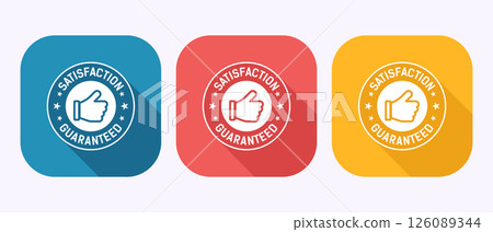 Satisfaction guaranteed icon design illustration, 100 percent satisfaction badge label sign in shadow button design 126089344