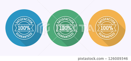 Satisfaction guaranteed icon design illustration, 100 percent satisfaction badge label sign in shadow button design 126089346