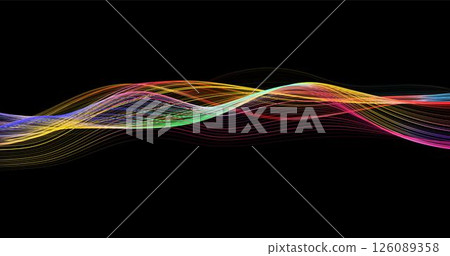 Abstract winding lines of different colors on a black background. Vector illustration in concept technology, science, music, modernity. 126089358