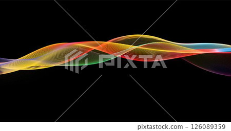 Abstract winding lines of different colors on a black background. Vector illustration in concept technology, science, music, modernity. Abstract winding lines of different colors on a black background. Vector illustration in concept technology, science, music, modernity. 126089359