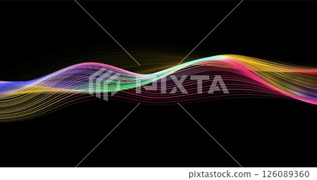Abstract winding lines of different colors on a black background. Vector illustration in concept technology, science, music, modernity. Abstract winding lines of different colors on a black background. Vector illustration in concept technology, science, music, modernity. 126089360