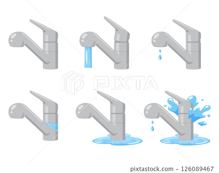 廚房供水系統損壞和漏水的插圖素材集 126089467