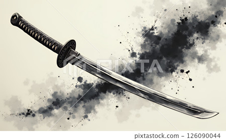 墨水畫風格的日本刀 126090044