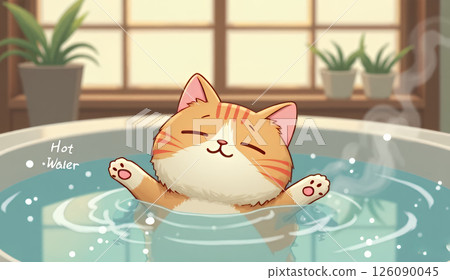 貓咪在溫泉洗澡 126090045