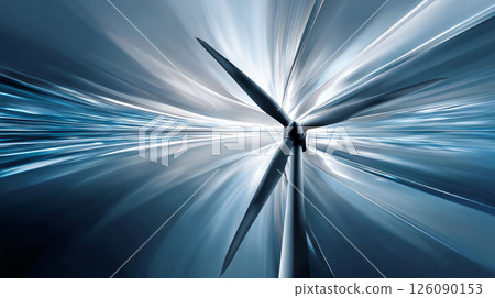 Close-up of a wind turbine blade in motion, futuristic detailing, dynamic lighting. Turbine Blades, High Precision Engineering. Large Fan Stack Layer Metal Part Rotor In Jet Engine Or Steam Power 126090153