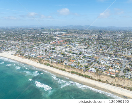 Aerial view of Encinitas town with ocean in San Diego, South California 126090190