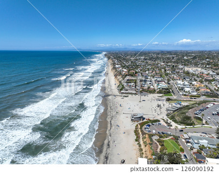 Aerial view of Encinitas town with ocean in San Diego, South California Aerial view of Encinitas town with ocean in San Diego, South California 126090192