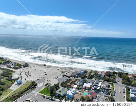 Aerial view of Encinitas town with ocean in San Diego, South California 126090194