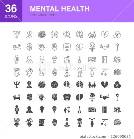 Mental Health Line Web Icons 126090685