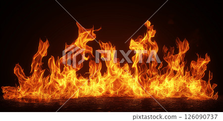 Fire flames on a black background. Blaze fire flame texture background. Close up of fire flames isolated on black background. Burn. Abstract fire flames background. Texture. 126090737