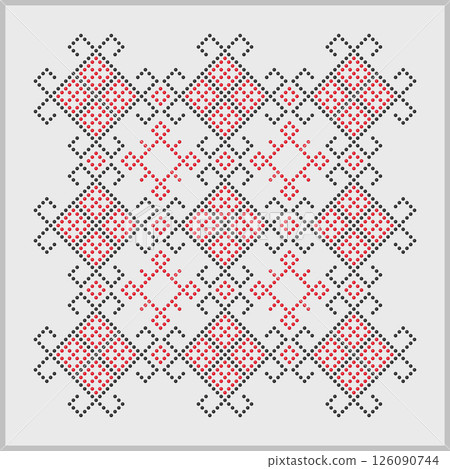 Red and black Ukrainian Folk Beaded Vector Pattern 126090744