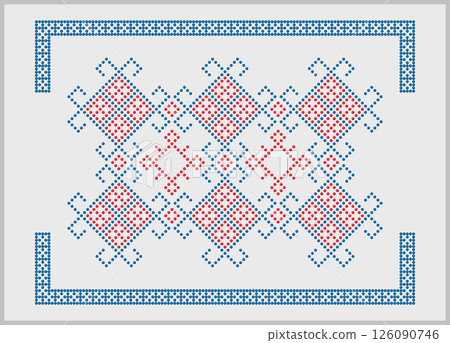 Beaded-look Red Blue Ukrainian seamless ornament Beaded-look Red Blue Ukrainian seamless ornament 126090746