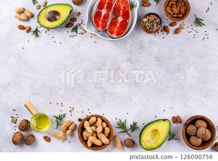Healthy fat concept. Product with omega 3. Healthy fat concept. Product with omega 3. 126090756