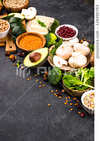 Vegan keto products. Ketogenic plant-based food 126090765