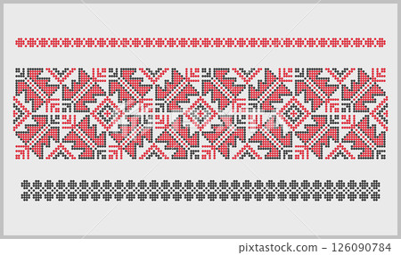 Beaded Ukrainian traditional patterns in red black Beaded Ukrainian traditional patterns in red black 126090784
